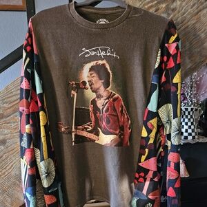 Jimi Hendrix Graphic Upcycled Shirt With Fleece Sleeves